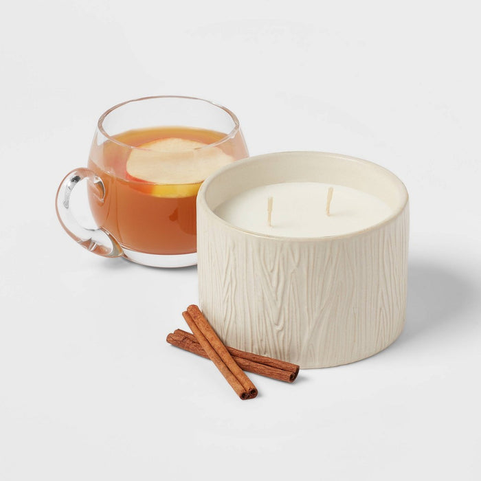 8oz Textured Straight Side Ceramic Warm Cider & Cinnamon Candle White - Threshold