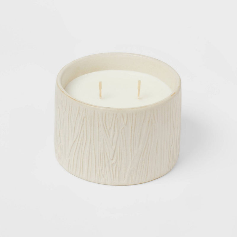 8oz Textured Straight Side Ceramic Warm Cider & Cinnamon Candle White - Threshold