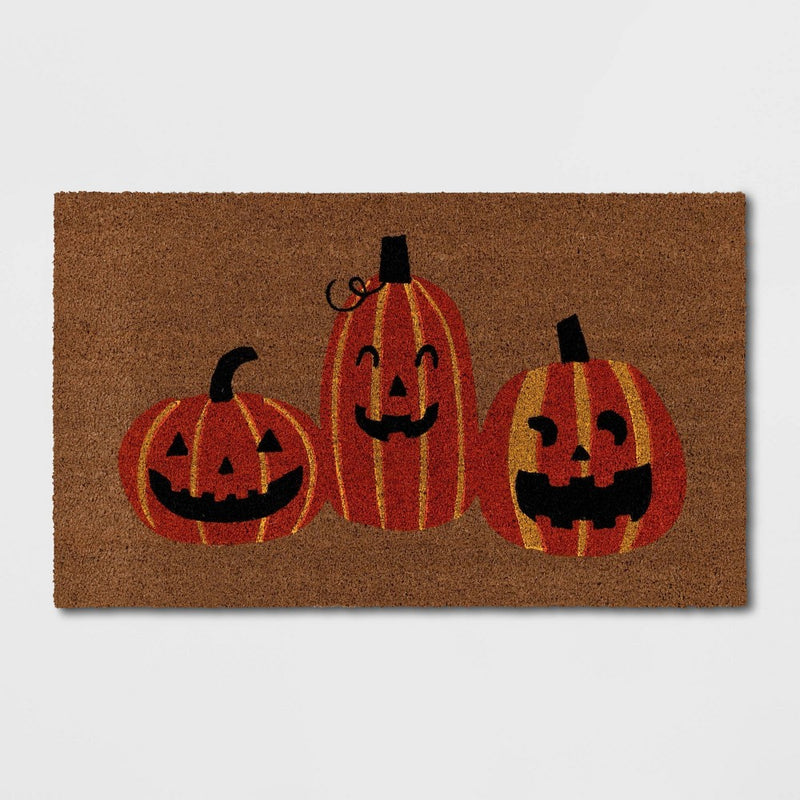 1'6"x2'6" Three Pumpkin Halloween Coir Doormat Natural - Hyde & EEK! Boutique (LOCAL PICKUP ONLY)
