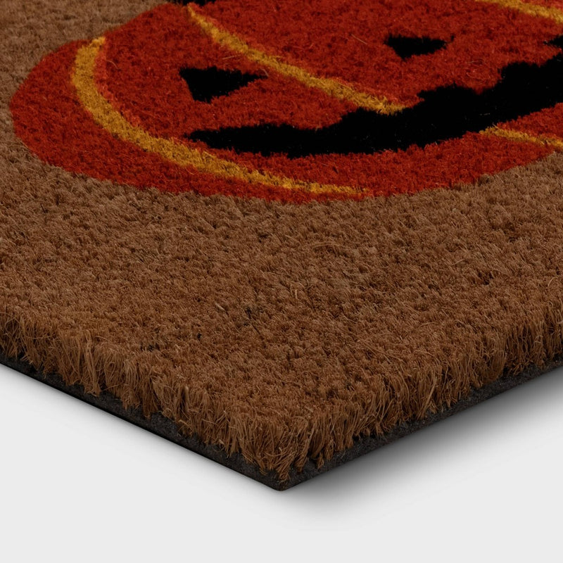 1'6"x2'6" Three Pumpkin Halloween Coir Doormat Natural - Hyde & EEK! Boutique (LOCAL PICKUP ONLY)