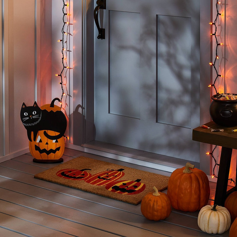 1'6"x2'6" Three Pumpkin Halloween Coir Doormat Natural - Hyde & EEK! Boutique (LOCAL PICKUP ONLY)
