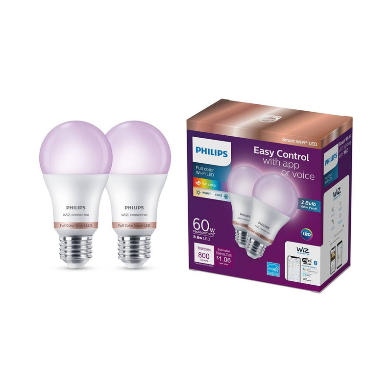 Philips 2pk 8.8W Smart LED Wi-Fi and Bluetooth A19 Color