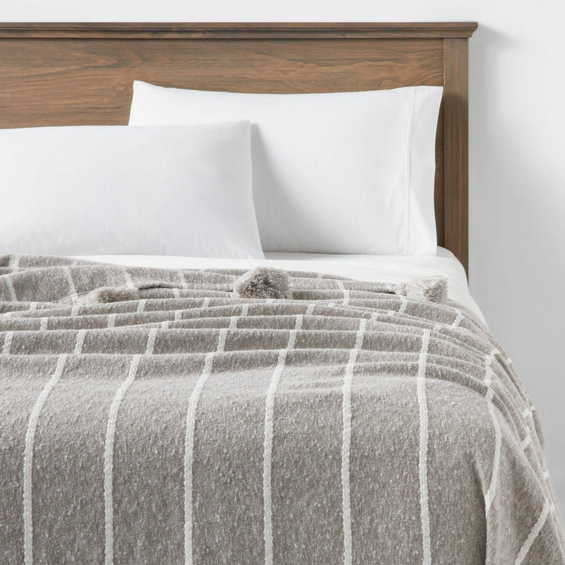 Tasseled Boucle Bed Throw Gray Stripe - Threshold