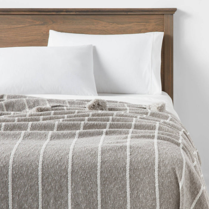 Tasseled Boucle Bed Throw Gray Stripe - Threshold