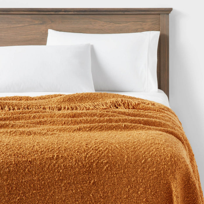Fringed Boucle Bed Throw Yellow - Threshold