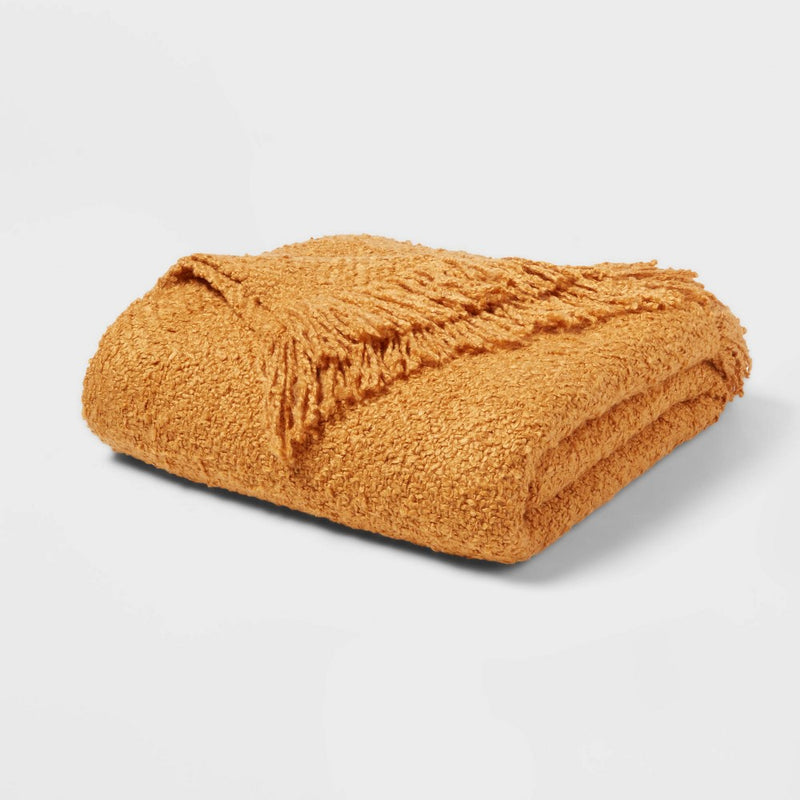 Fringed Boucle Bed Throw Yellow - Threshold