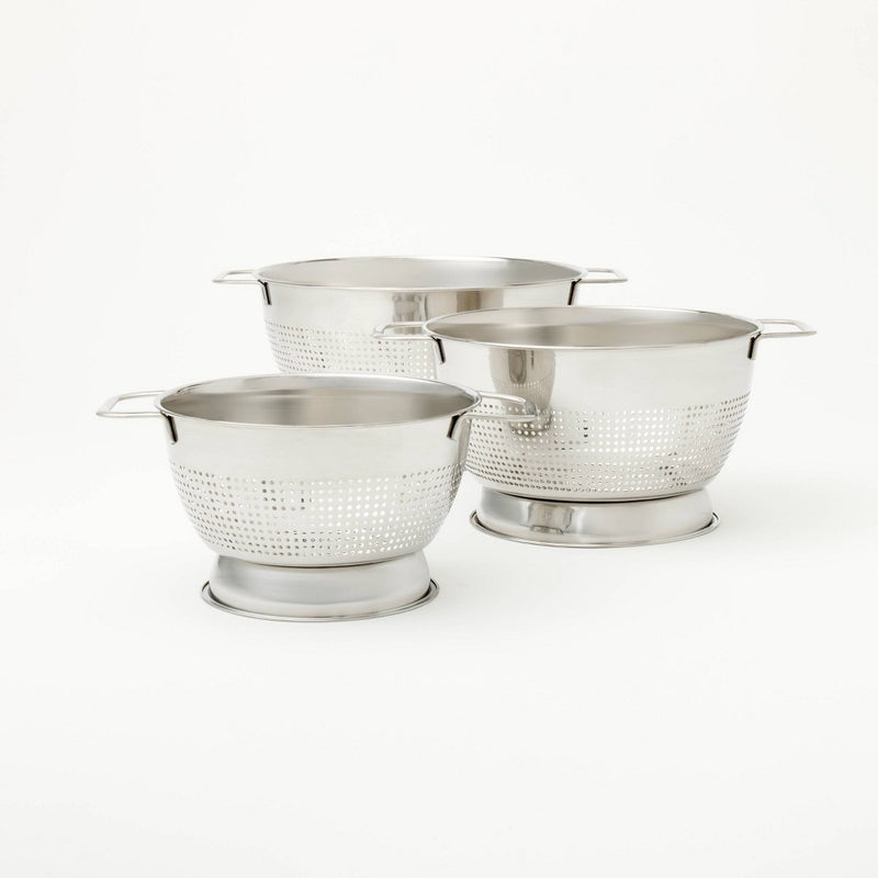 3pc (1.5qt, 3qt, and 5qt) Stainless Steel Colander Set Silver - Figmint