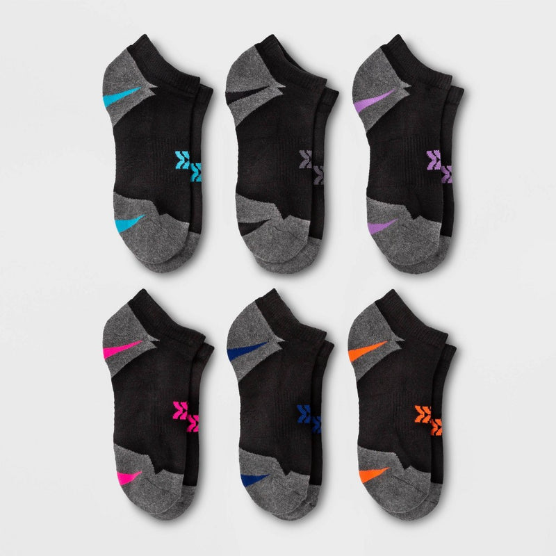 Women's Cushioned Active Accents 6pk No Show Athletic Socks - All in Motion - Black 4-10