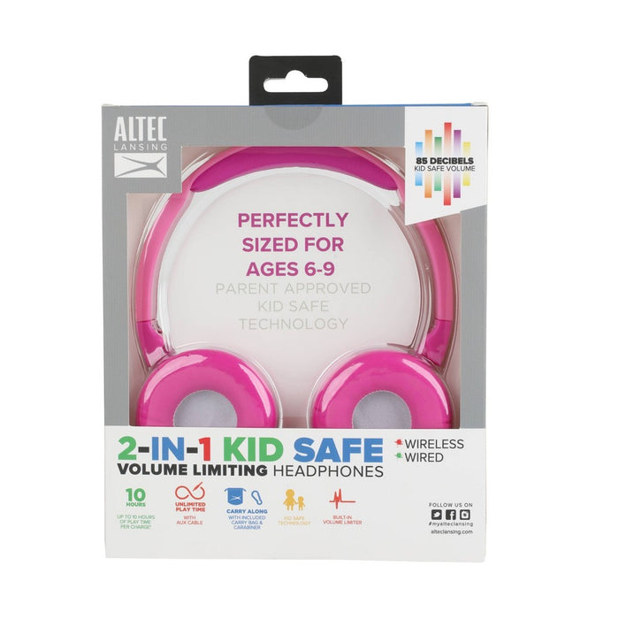 Altec Lansing Kid Safe 2-in-1 Bluetooth Wireless Headphones - Princess Pink