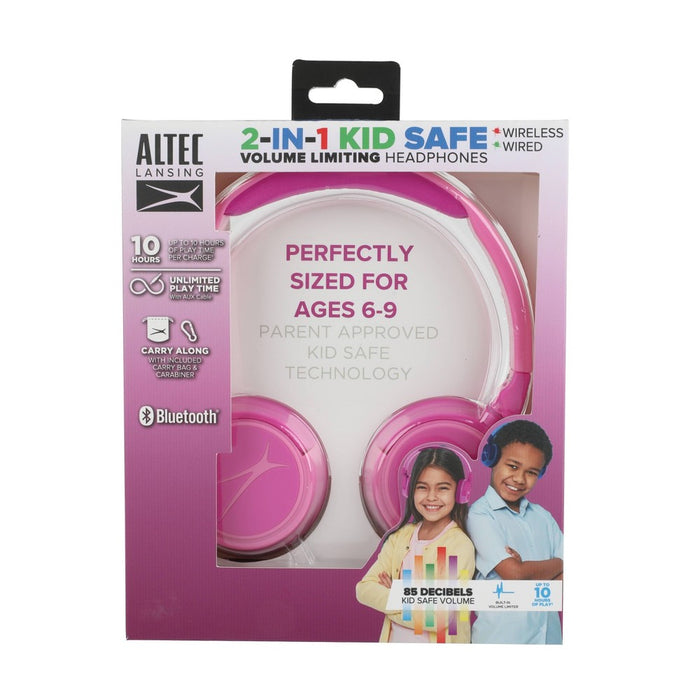 Altec Lansing Kid Safe 2-in-1 Bluetooth Wireless Headphones - Princess Pink