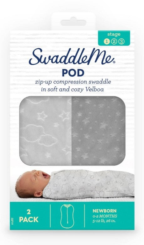SwaddleMe by Ingenuity Pod Swaddle Wrap in Velboa - Clouds & Stars - Newborn