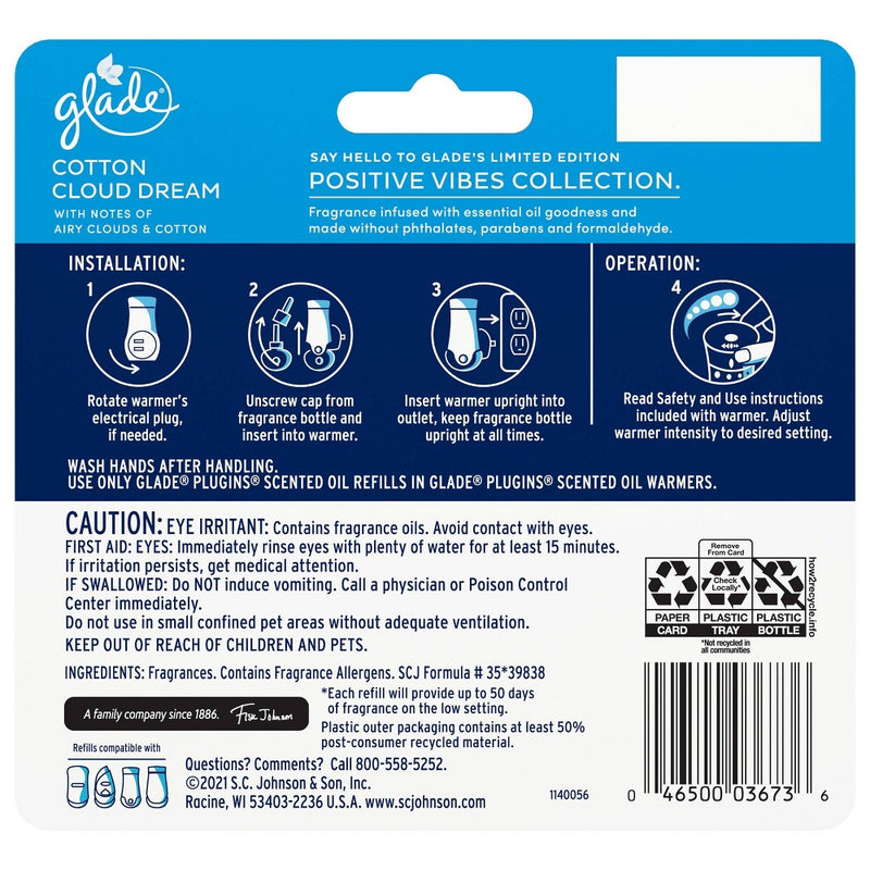 Glade PlugIns Scented Oil Air Freshener Refills - Cotton Cloud Dream - 3.35oz/5pk
