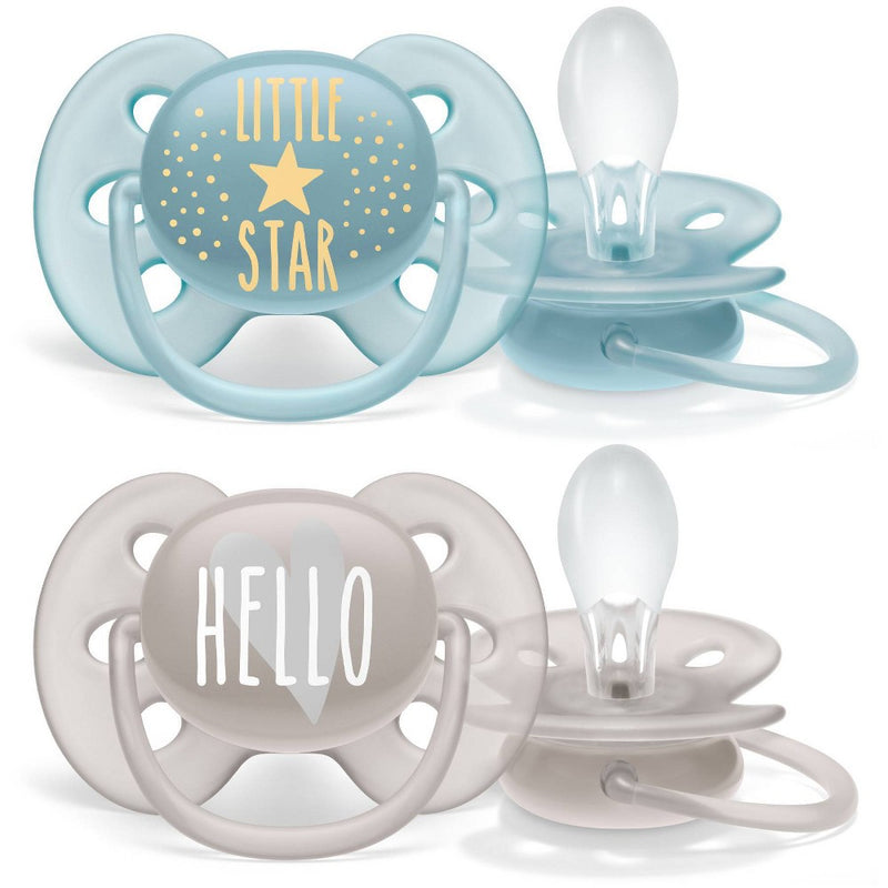 Philips Avent 2pk Ultra Soft Pacifier 6-18 Months - Little Star/Hello Designs