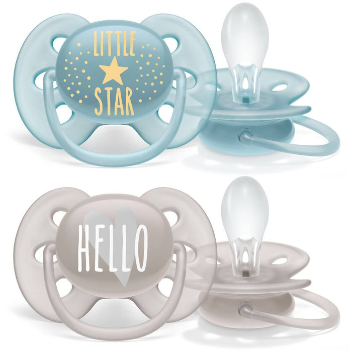 Philips Avent 2pk Ultra Soft Pacifier 6-18 Months - Little Star/Hello Designs
