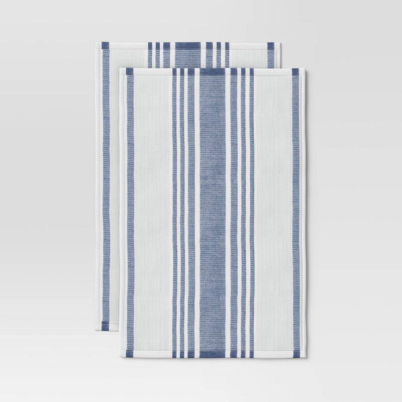 2pk Cotton Striped Terry Kitchen Towels Dark Blue - Threshold