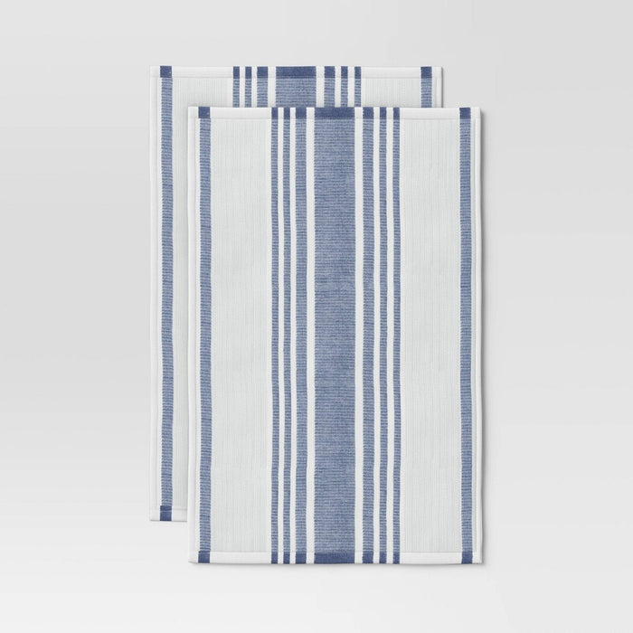 2pk Cotton Striped Terry Kitchen Towels Dark Blue - Threshold
