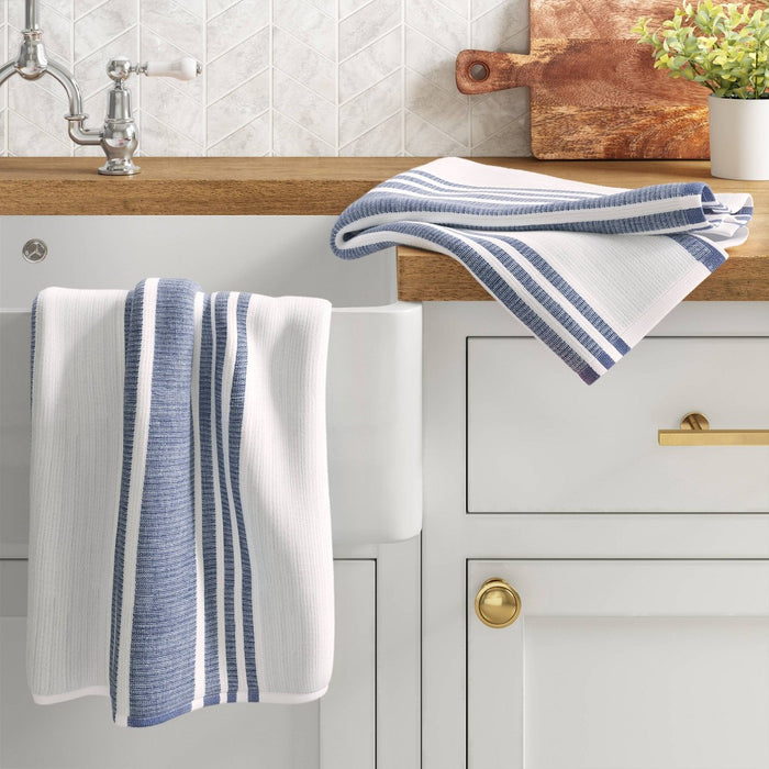 2pk Cotton Striped Terry Kitchen Towels Dark Blue - Threshold
