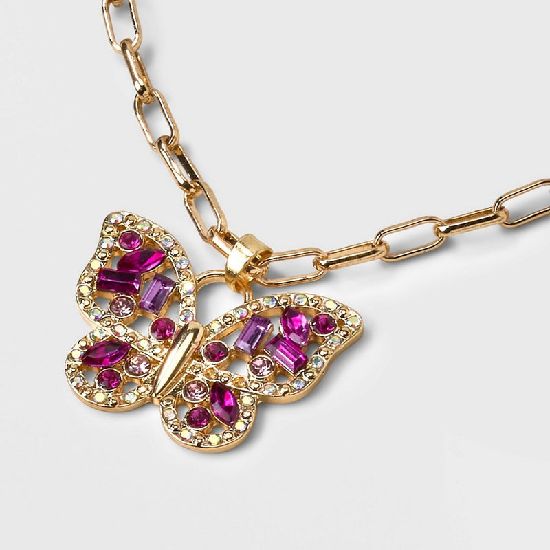 Pave Stone Butterfly Collar Necklace - Wild Fable Pink