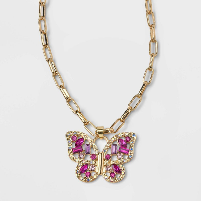 Pave Stone Butterfly Collar Necklace - Wild Fable Pink