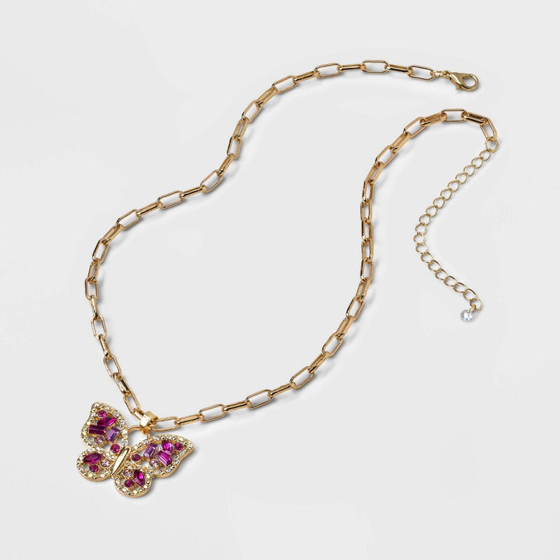 Pave Stone Butterfly Collar Necklace - Wild Fable Pink