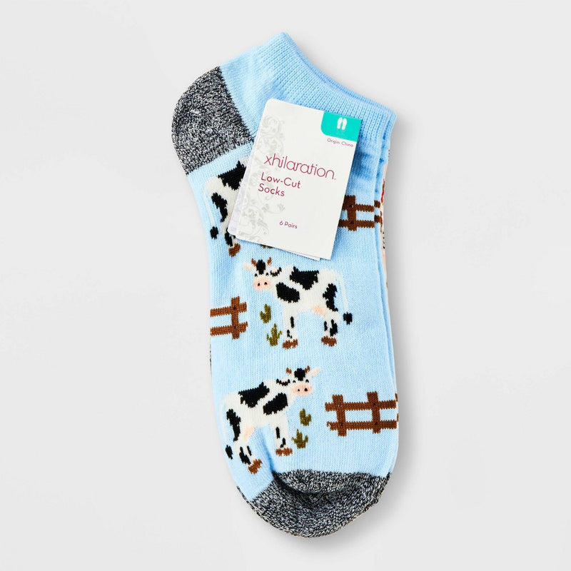 Women's Farm Animals 6pk Low Cut Socks - Xhilaration Assorted Colors 4-10