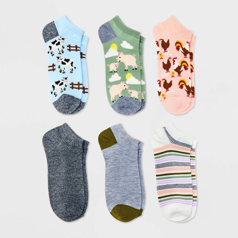 Women's Farm Animals 6pk Low Cut Socks - Xhilaration Assorted Colors 4-10