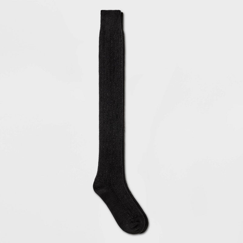 Women's Pointelle Ribbed Super Soft Over the Knee Boot Socks - Universal Thread Black 4-10
