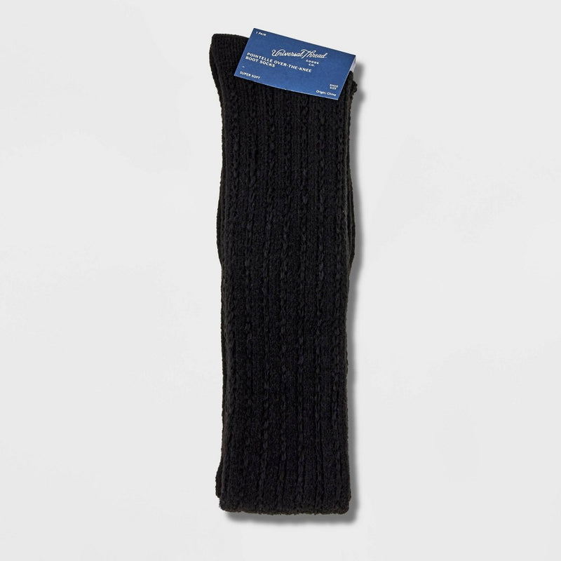 Women's Pointelle Ribbed Super Soft Over the Knee Boot Socks - Universal Thread Black 4-10
