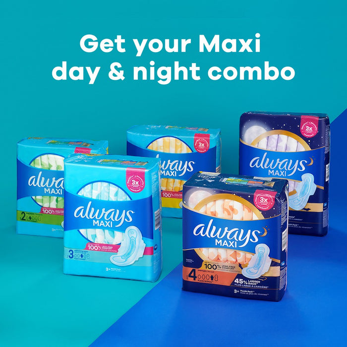 Always Maxi Pads Long Super Absorbency Unscented with Wings - Size 2 - 42ct