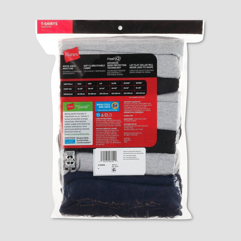 Hanes Red Label Men's Crewneck Dyed T-Shirt 6pk - Black/Gray/Blue XXL