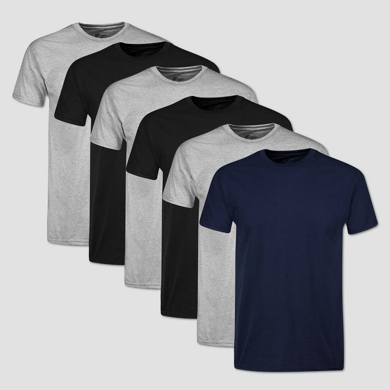 Hanes Red Label Men's Crewneck Dyed T-Shirt 6pk - Black/Gray/Blue XXL