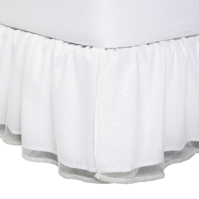 Twin Glitter Dot Tulle Kids' Bedskirt White - Pillowfort