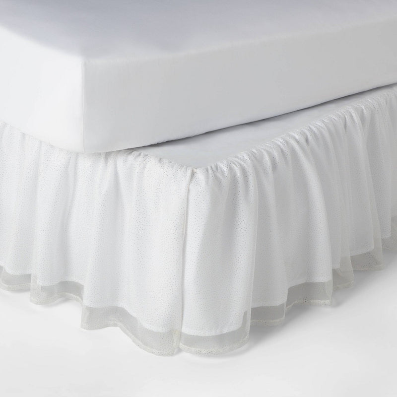 Twin Glitter Dot Tulle Kids' Bedskirt White - Pillowfort