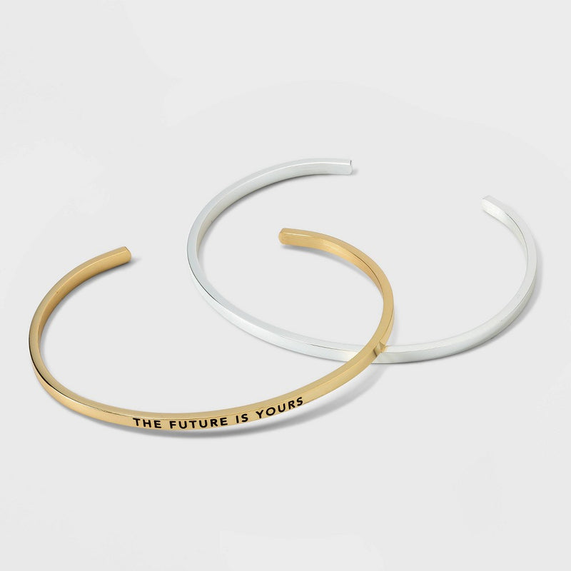 Silver Plated The Future is Yours Bangle Bracelet Set 2pc - Gold