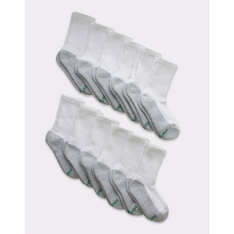 Hanes Boys' 12pk Cushioned Crew Athletic Socks - White L