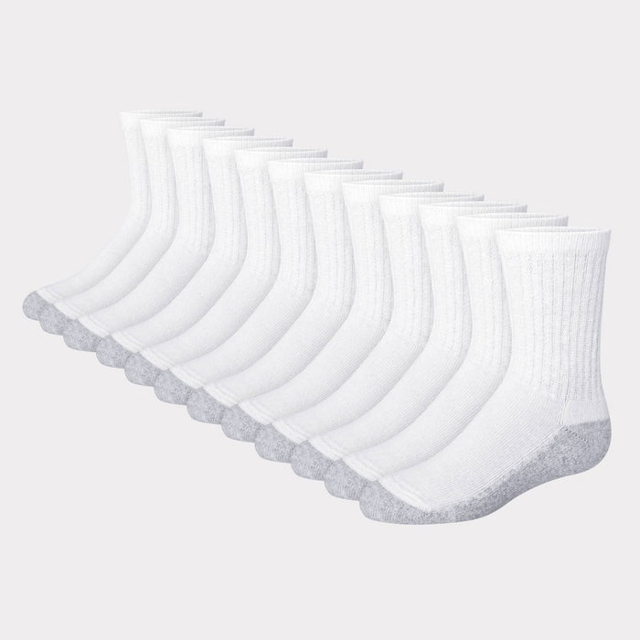 Hanes Boys' 12pk Cushioned Crew Athletic Socks - White L