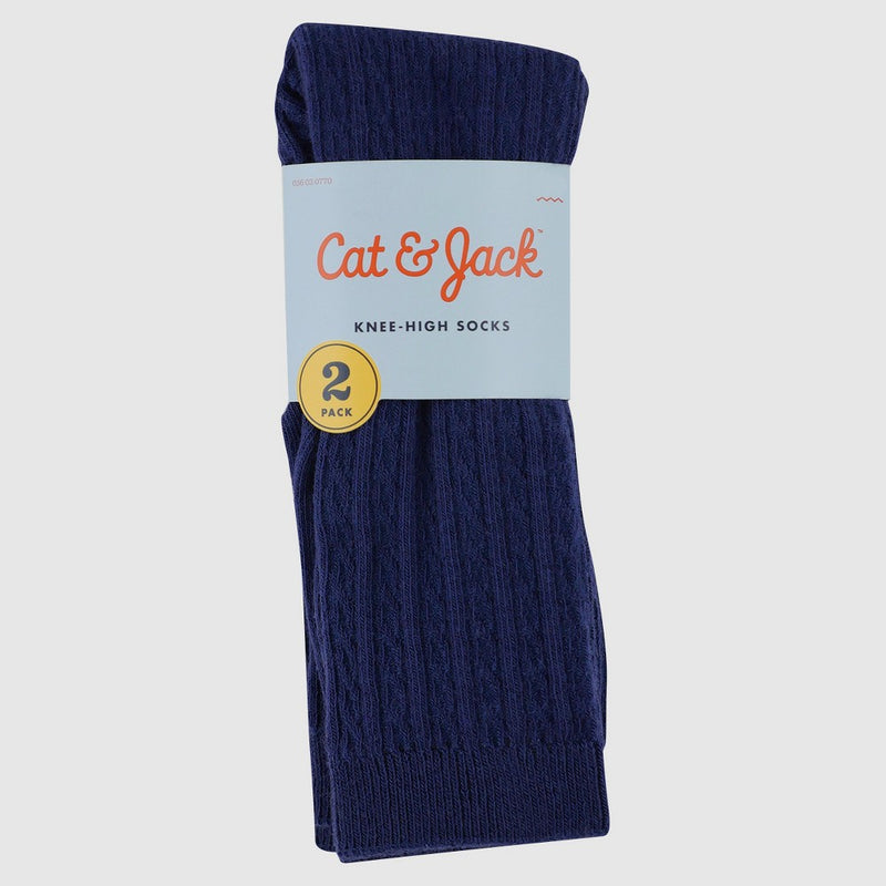 Girls' Casual Knee High Socks 2pk - Cat & Jack Nightfall Blue L