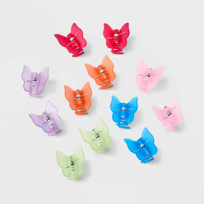 Girls' 12pk Frosted Butterfly Clips - art class Orange/Blue/Pink