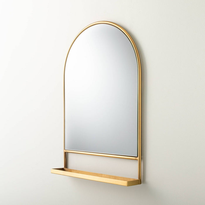 Arched Metal Frame Mirror with Shelf Brass Finish - Hearth & Hand with Magnolia (LOCAL PICKUP ONLY)