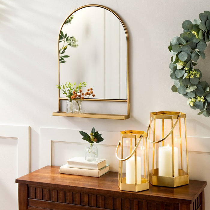 Arched Metal Frame Mirror with Shelf Brass Finish - Hearth & Hand with Magnolia (LOCAL PICKUP ONLY)