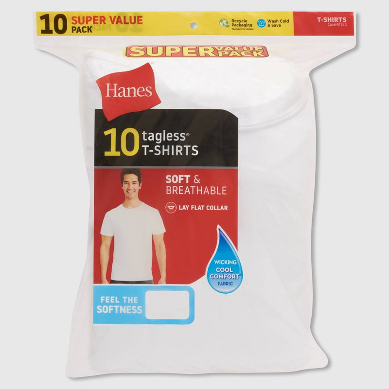 Hanes Men's Moisture-Wicking Crewneck Undershirt 10pk - White XL