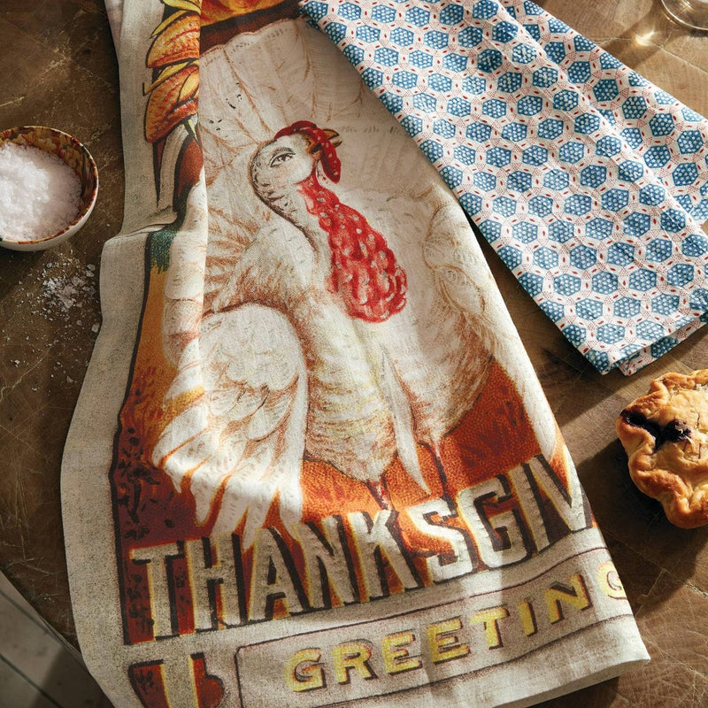 2pk Fall Turkey Cards 20"x30" Tea Towel Set - John Derian for Target