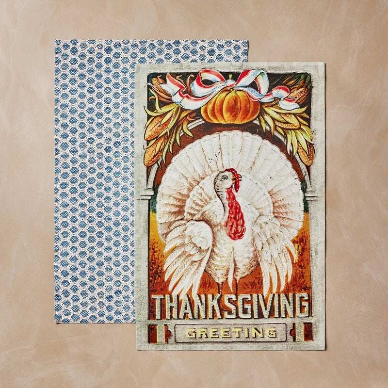 2pk Fall Turkey Cards 20"x30" Tea Towel Set - John Derian for Target