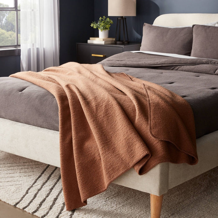 60"x80" Ribbed Faux Wool Bed Throw Blanket Brown - Threshold