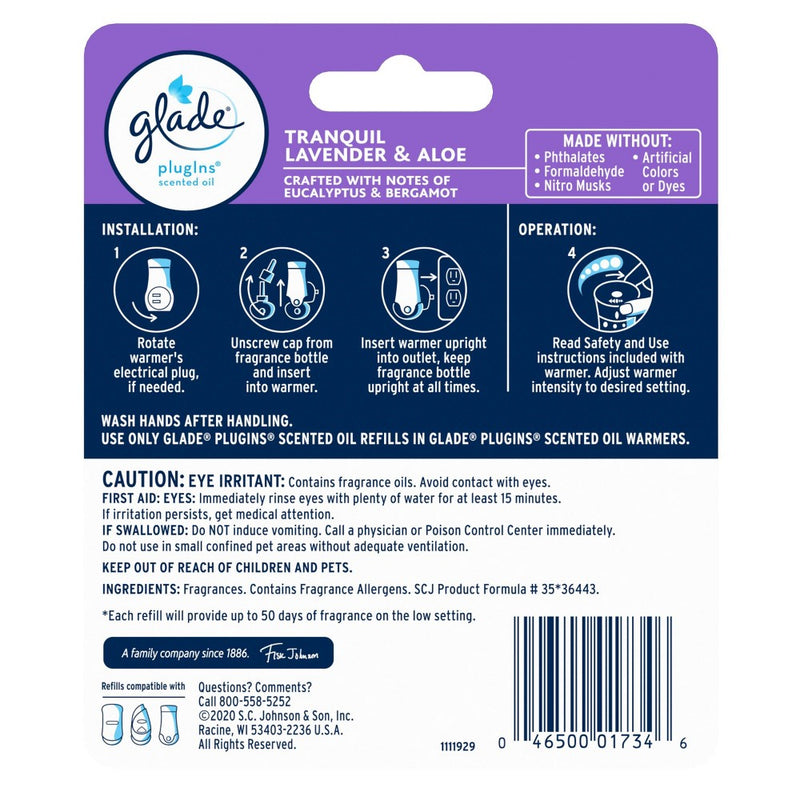 Glade PlugIns Scented Oil Air Freshener Refills - Tranquil Lavender & Aloe - 3.32 fl oz/2pk
