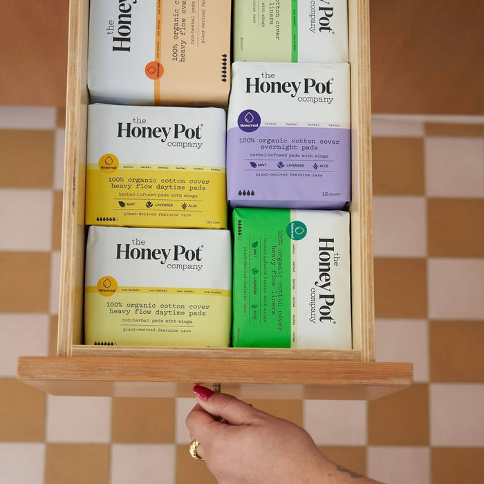 The Honey Pot Company Herbal Daytime Heavy Flow Pads with Wings, Organic Cotton Cover - 16ct