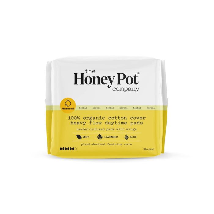The Honey Pot Company Herbal Daytime Heavy Flow Pads with Wings, Organic Cotton Cover - 16ct