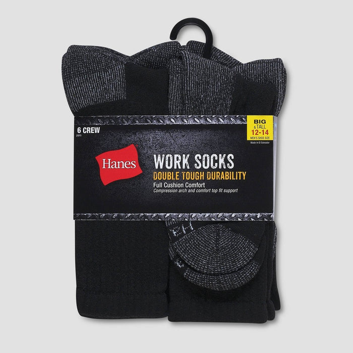 Hanes Men's Big & Tall Work Crew Socks 6pk - Black 12-14
