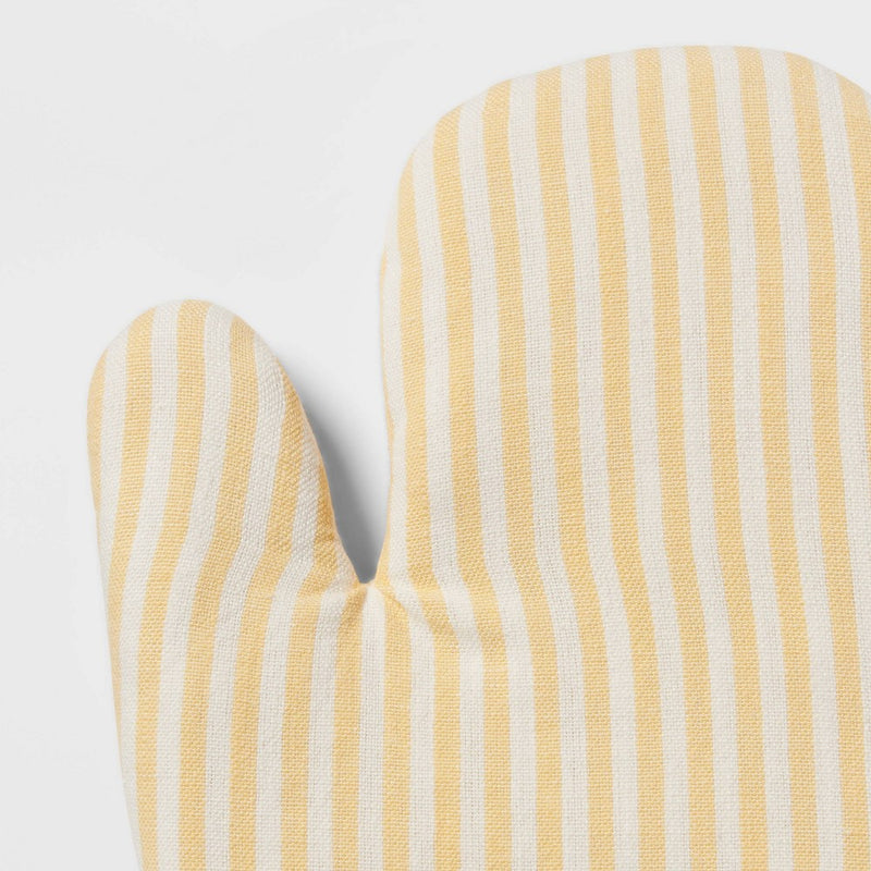 2pc Cotton Striped Oven Mitt and Pot Holder Set Yellow - Threshold