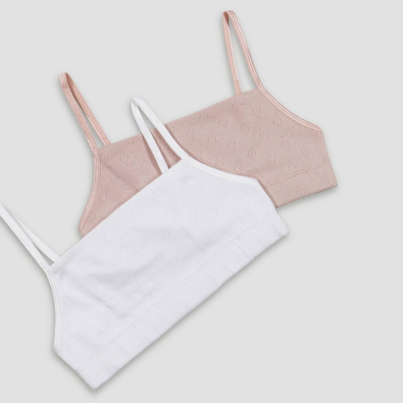 Hanes Girls' 2pk Pointelle Square Neck Bralette - Rose/White L